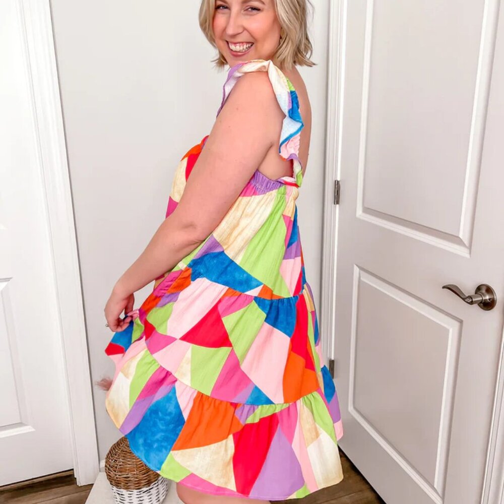 PEACH LOVE Colorblock Babydoll Ruffle Sleeve Tiered Dress - Picture 5 of 11